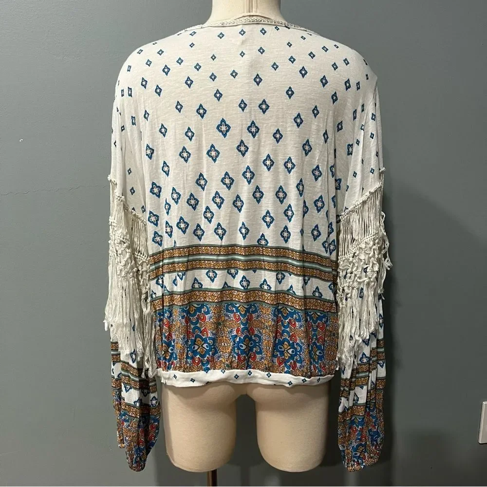 Free People Macra Maze Me Printed Blouse in Ivory Combo Size Medium